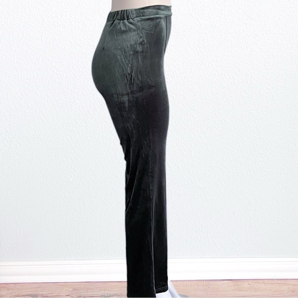 LoveU.Dear Velvet Wide Leg High Waisted Pants Hunter Green SZ S - Picture 3 of 7